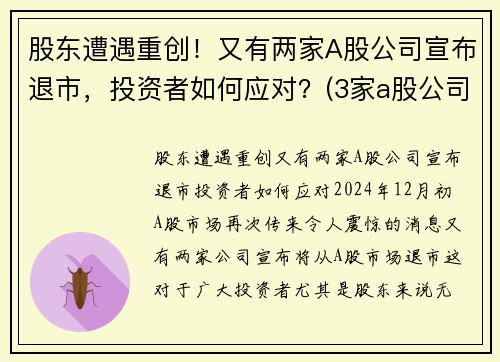 股东遭遇重创！又有两家A股公司宣布退市，投资者如何应对？(3家a股公司退市)